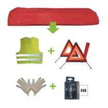 JBM 52777 - KIT EMERGENCIA BOLSA ROJA+MK H4+CHALECO+TRIANG.+GUANTES