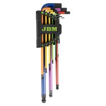 JBM 54531 - SET 9 LLAVES ALLEN COLORES CON PUNTA REDONDA EXTRALARGAS