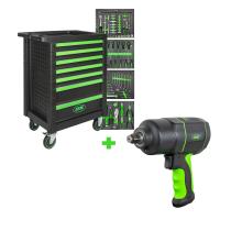 JBM SERIE495 - CARRO HERRAMIENTAS 7 CAJONES VERDE+PISTOLA IMPACTO 1/2"1200N