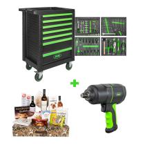 JBM SERIE495C - CARRO HERRAMIENTAS 7 CAJONES VERDE+PISTOLA IMPACTO 1/2"1200N