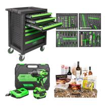JBM SERIE529C - 53904 CARRO HERRAMIENTAS 7 CAJONES VERDE+60048C PISTOLA IMPA
