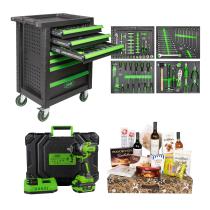 JBM SERIE530C - 53904 CARRO HERRAMIENTAS 7 CAJONES VERDE+60051C PISTOLA IMPA